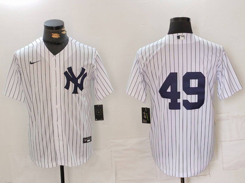 Men New York Yankees #49 No Name White Stripe Game 2024 Nike MLB Jersey style 1